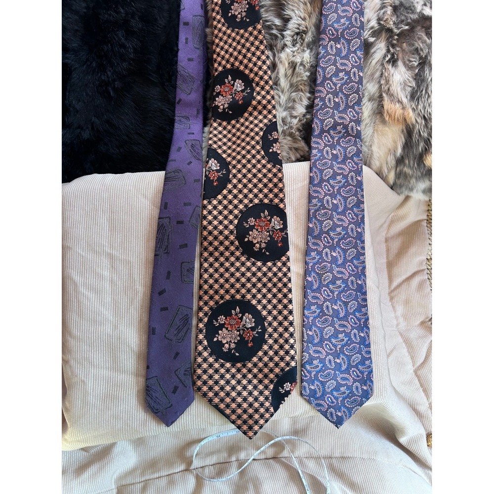 Vintage Mens Tie Lot 3 Monsieur Pierre‎ Fluid Paisley Houndstooth Floral Retro